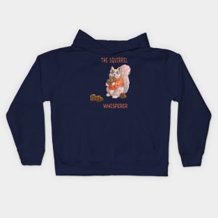 The squirrel whisperer- cute squirrel in glasses with acorns. Kids Hoodie